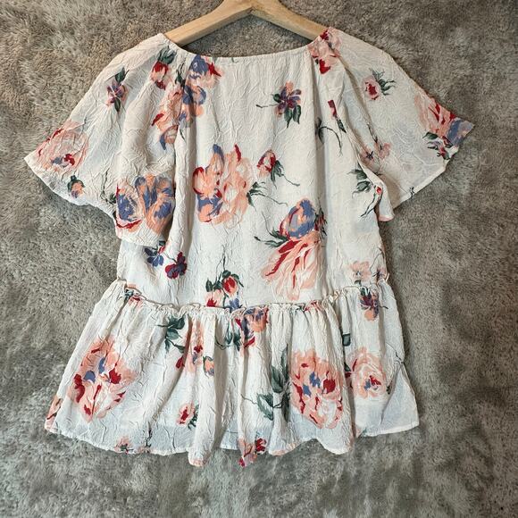 Lucky Brand Floral Flutter Sleeve Babydoll Flowy Top Blouse S Small - Picture 4 of 10
